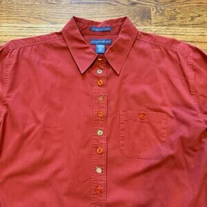 VTG Y2K Mountain Lake Women's M Button Up Shirt Orange Fall Pumpkin Embroidery